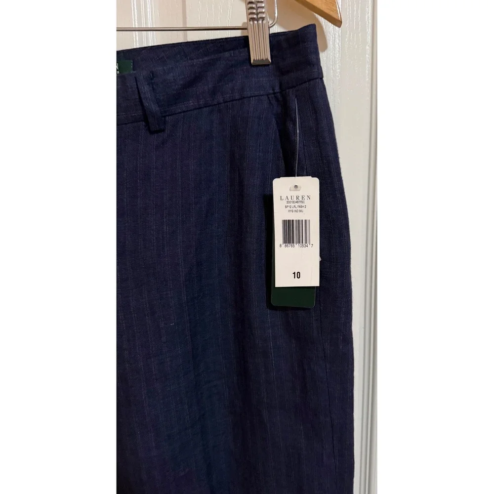 Lauren Ralph Lauren Andover Linen Wide Leg Pants Women's 10 Navy Stripped NEW - Picture 2 of 6